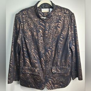 Alfred Dunner Women's Navy and Gold Zip Jacket Pockets Size 16W